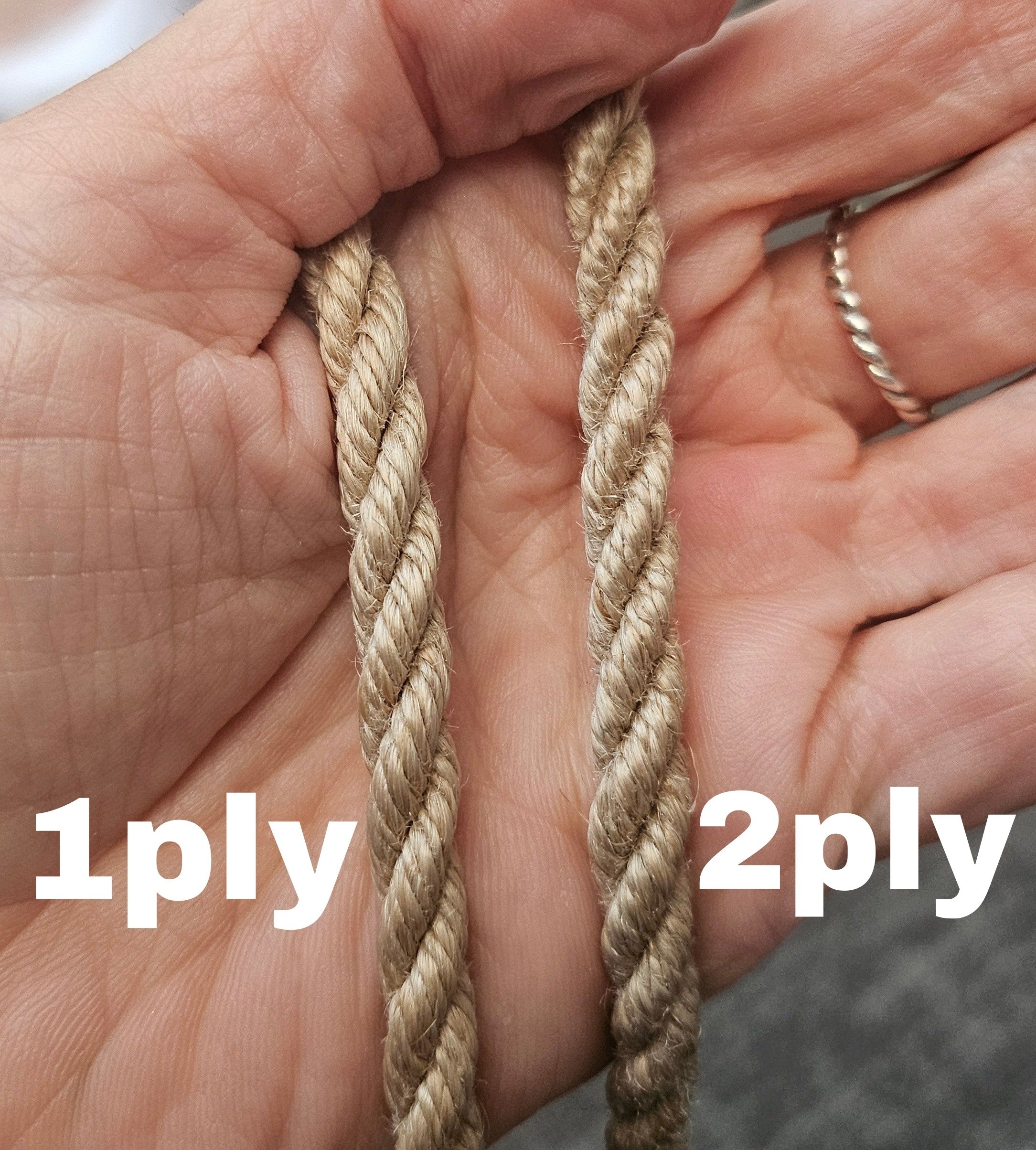 Comparing double ply rope with single ply used in shibari