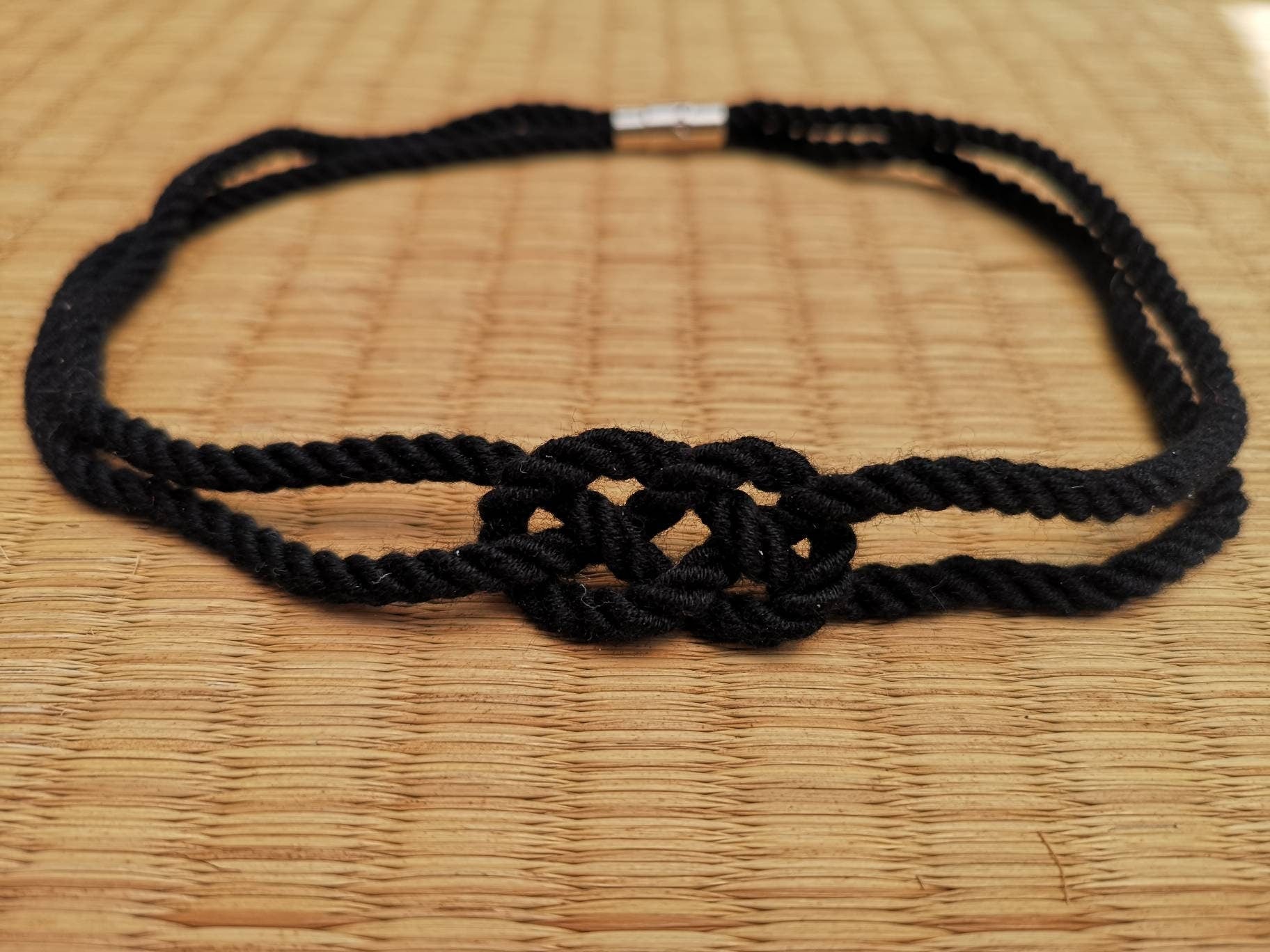 Double coin collar necklace made with bamboo rope - RebornRopes