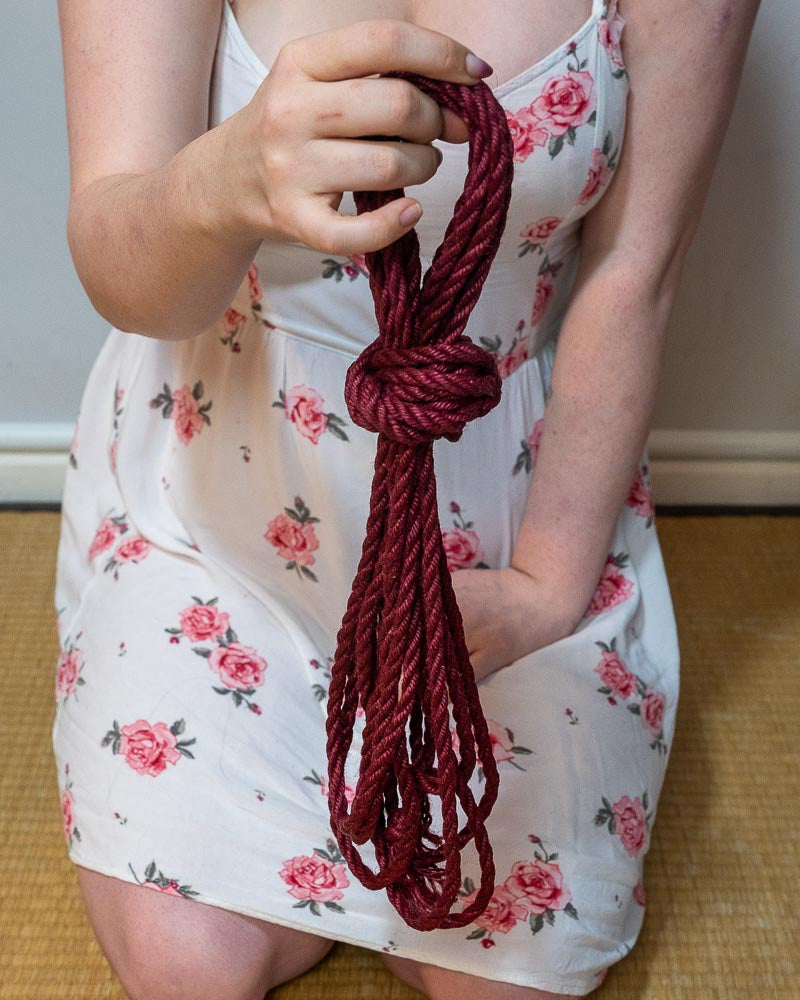 Hanked shibari rope in a folded knot