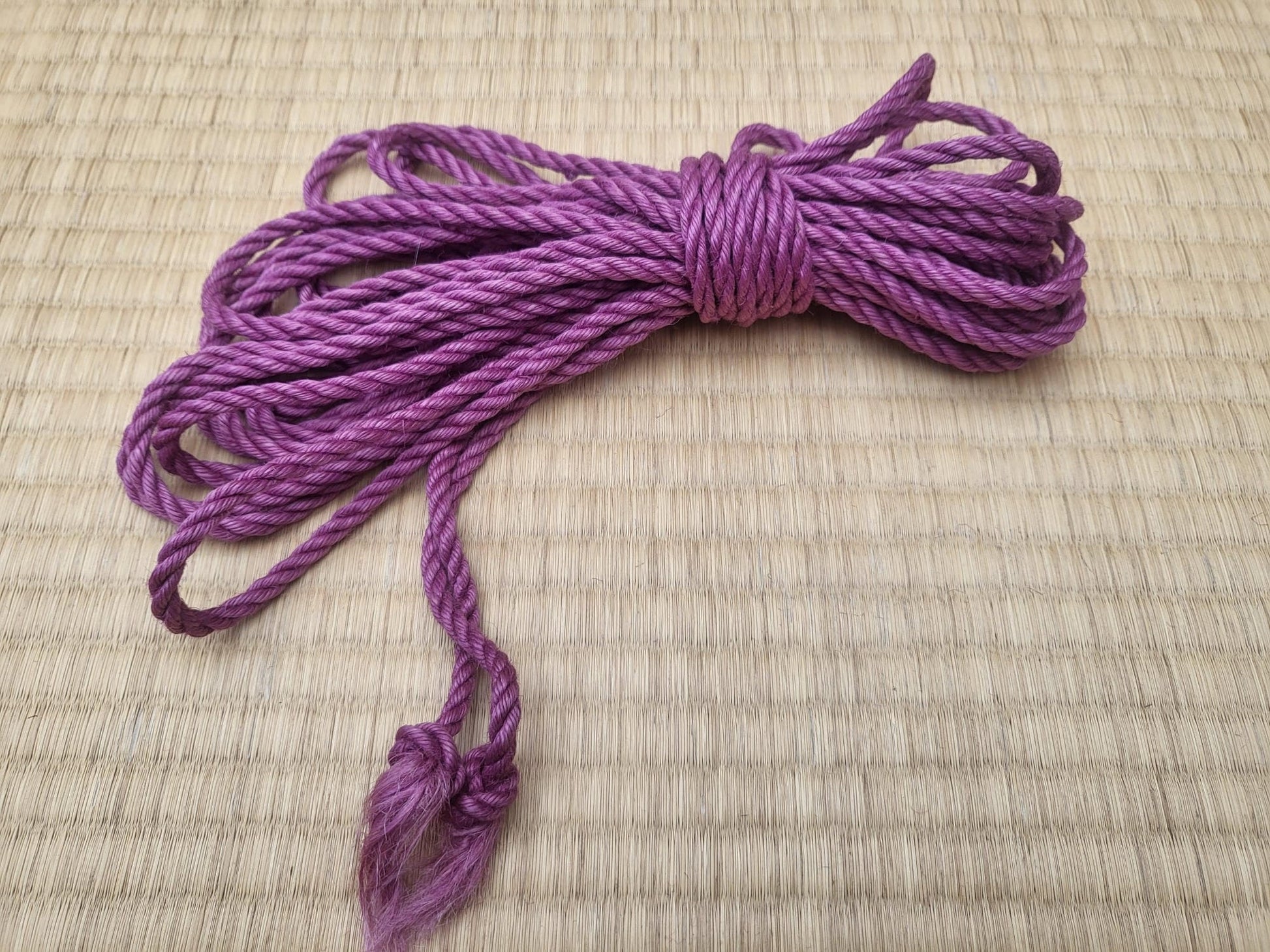 Yukanawa Shibari Rope. 1 ply 'Plum - Fully treated' Jute Rope. approx 9 .1meter (30ft)  5.3mm handmade bondage rope. LIMITED EDITION - RebornRopes