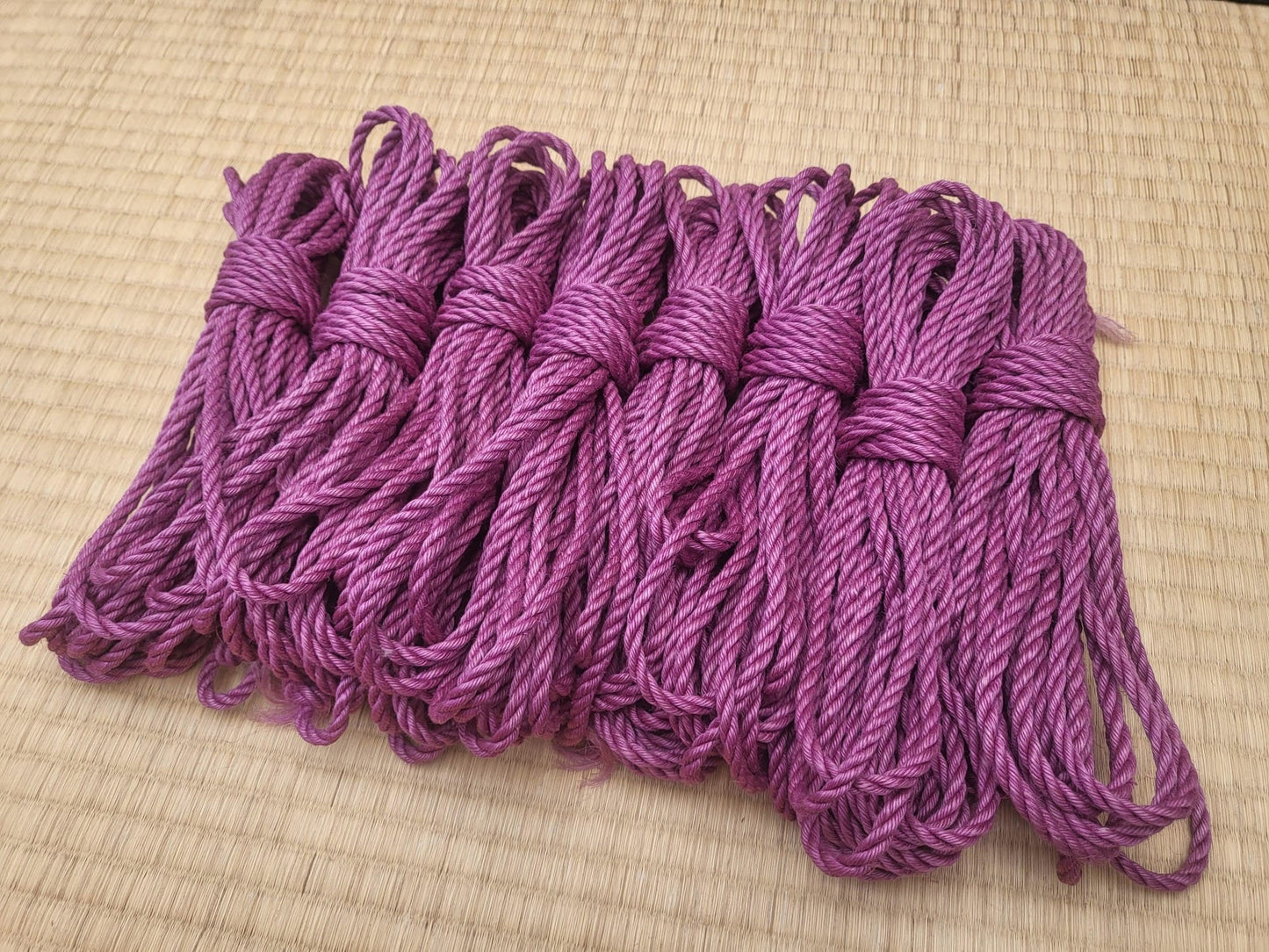 Yukanawa Shibari Rope. 1 ply 'Plum - Fully treated' Jute Rope. approx 9 .1meter (30ft)  5.3mm handmade bondage rope. LIMITED EDITION - RebornRopes