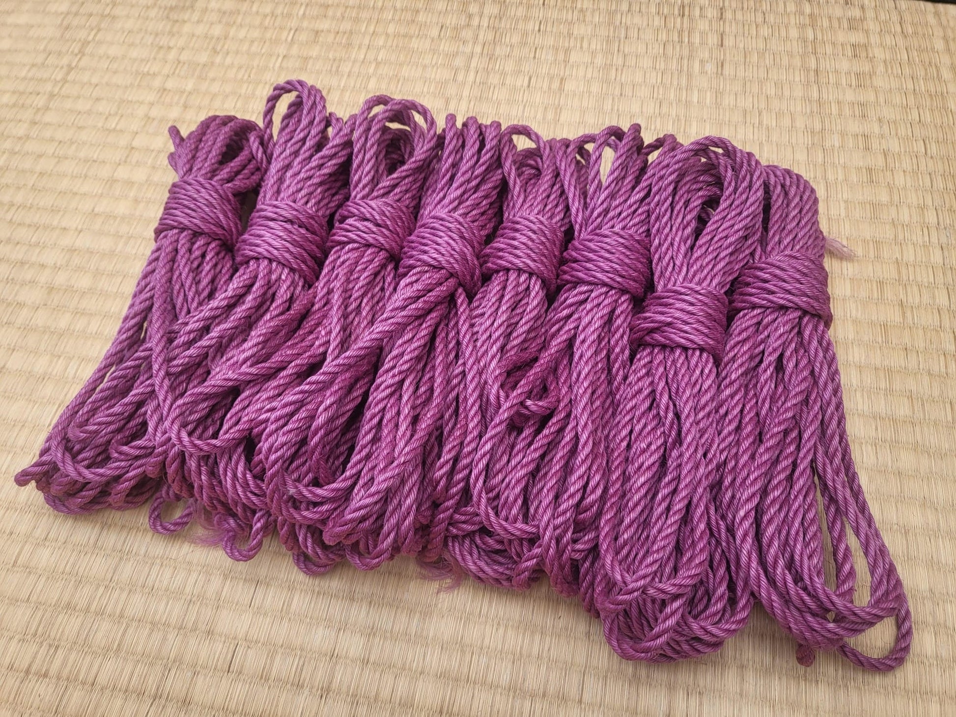 Yukanawa Shibari Rope. 1 ply 'Plum - Fully treated' Jute Rope. approx 9 .1meter (30ft)  5.3mm handmade bondage rope. LIMITED EDITION - RebornRopes