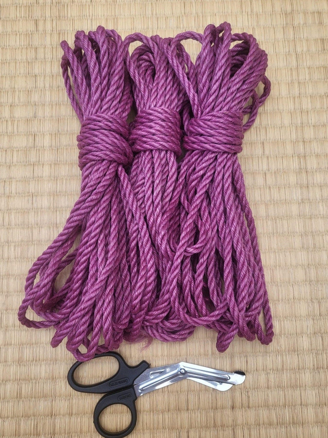 Yukanawa Shibari Rope. 1 ply 'Plum - Fully treated' Jute Rope. approx 9 .1meter (30ft)  5.3mm handmade bondage rope. LIMITED EDITION - RebornRopes