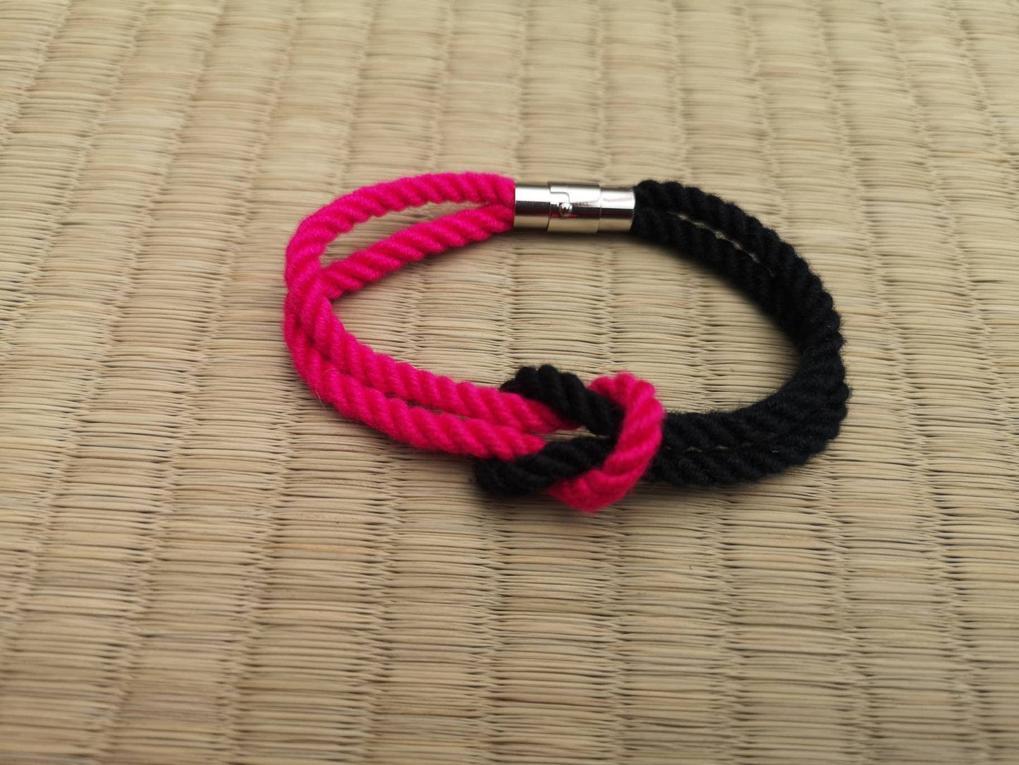 Knotted bracelet collar made with Pink and black bamboo - RebornRopes