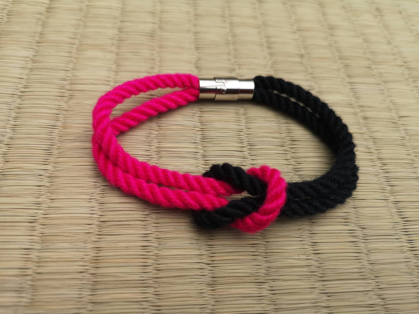 Knotted bracelet collar made with Pink and black bamboo - RebornRopes