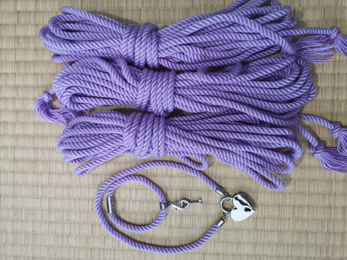 Lilac bamboo locking rope collar and bracelet set - RebornRopes
