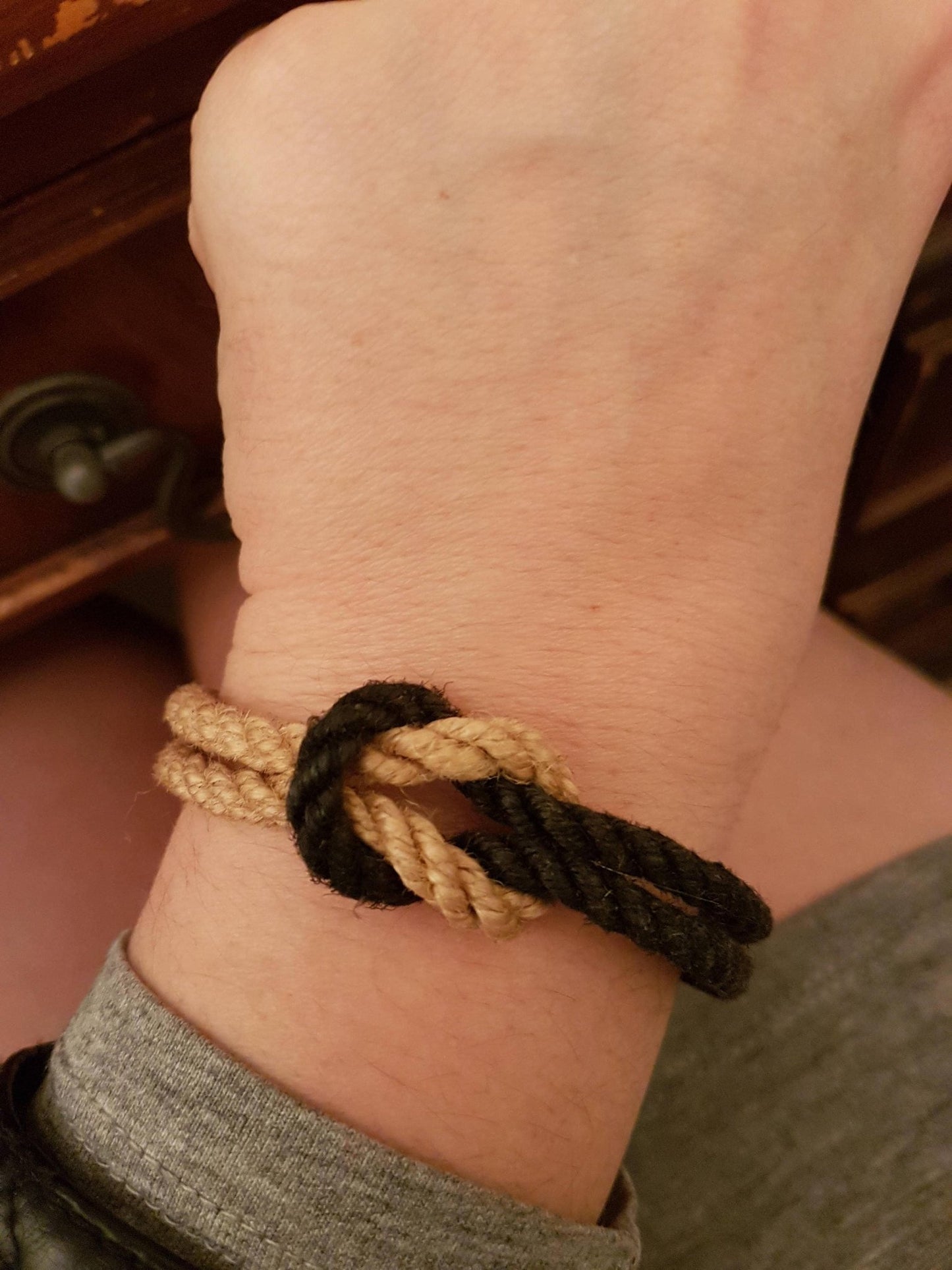 Rope bracelet ying yang made with jute Shibari rope - RebornRopes