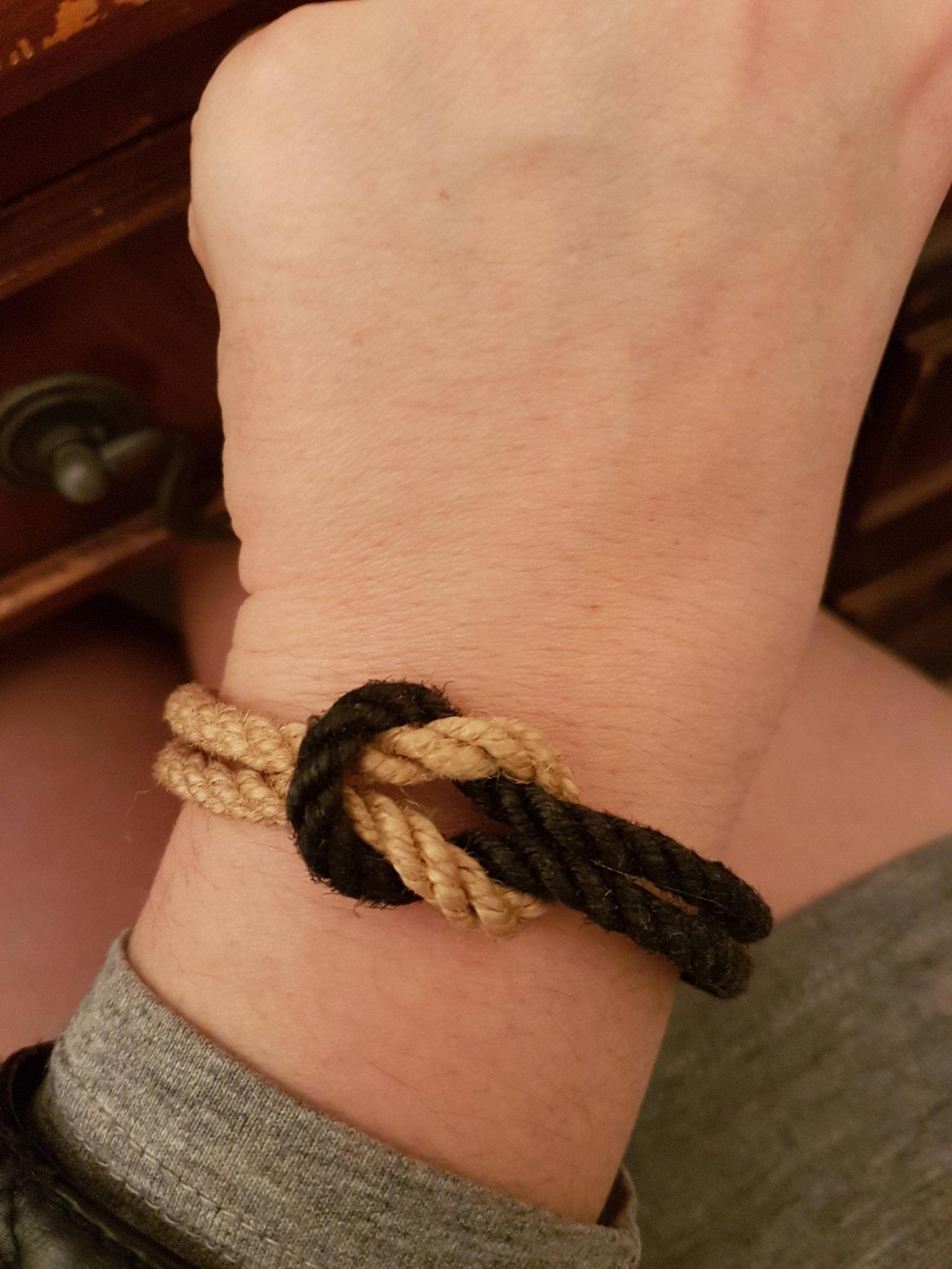 Rope bracelet ying yang made with jute Shibari rope - RebornRopes