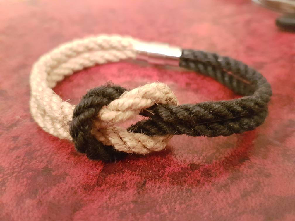 Rope bracelet ying yang made with jute Shibari rope - RebornRopes